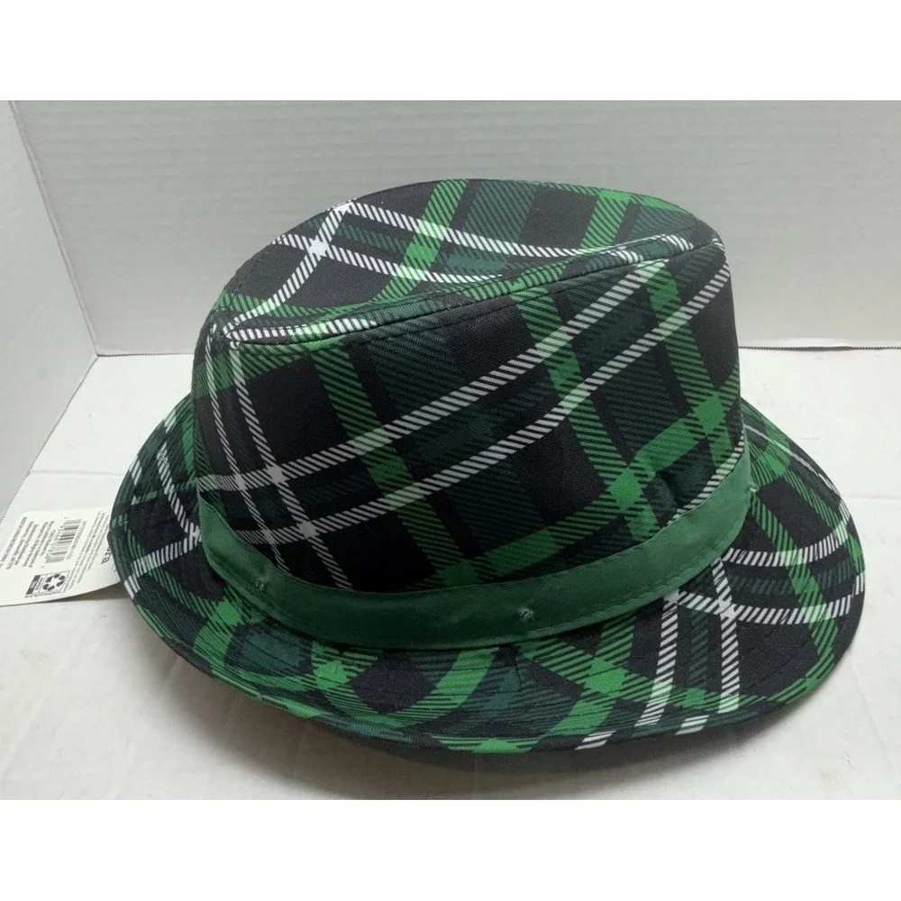 Light Up St. Patrick's Day Fedora Hat Green Plaid LED Party Costume